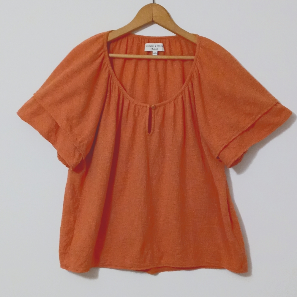 Madewell Texture & Thread Women's short double bell sleeve top in pumpkin spice